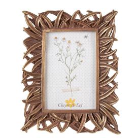 Zlato-hnědý fotorámeček se zdobným okrajem listů - 18*2*21 cm / 10*15 cm Clayre & Eef LaHome - vintage dekorace