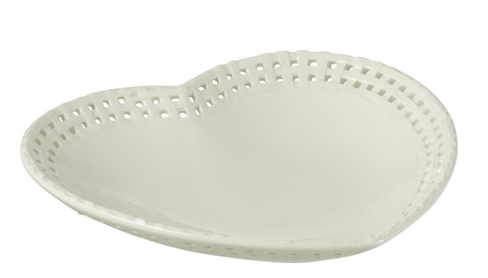 Bílý keramický talíř / miska ve tvaru srdce Hella White - 22*22*4 cm J-Line by Jolipa - LaHome - vintage dekorace