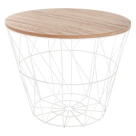 Atmosphera Odkládací stolek s úložným prostorem a dřevěným víkem, bílý