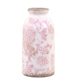 Keramická dekorační váza s růžovými květy Melun - Ø 8*16 cm Chic Antique