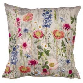 Béžový polštář rozkvetlá louka Flowers Poppy s výšivkou - 60*60*15cm Mars & More LaHome - vintage dekorace