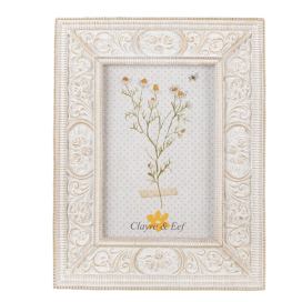 Bílo-zlatý fotorámeček se zdobnými růžemi - 17*2*22 cm / 10*15 cm Clayre & Eef