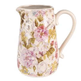 Béžový keramický dekorační džbán s květy Lovely Flowers - 20*14*23 cm Clayre & Eef