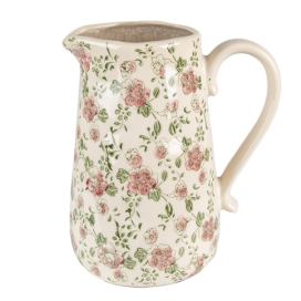 Keramický dekorační džbán s růžovými květy Lillia L - 20*14*23 cm Clayre & Eef