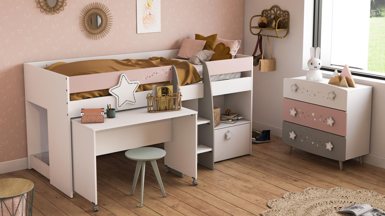 Aldo Dětská postel s prostorem a psacím stolem Star - Nábytek ALDO