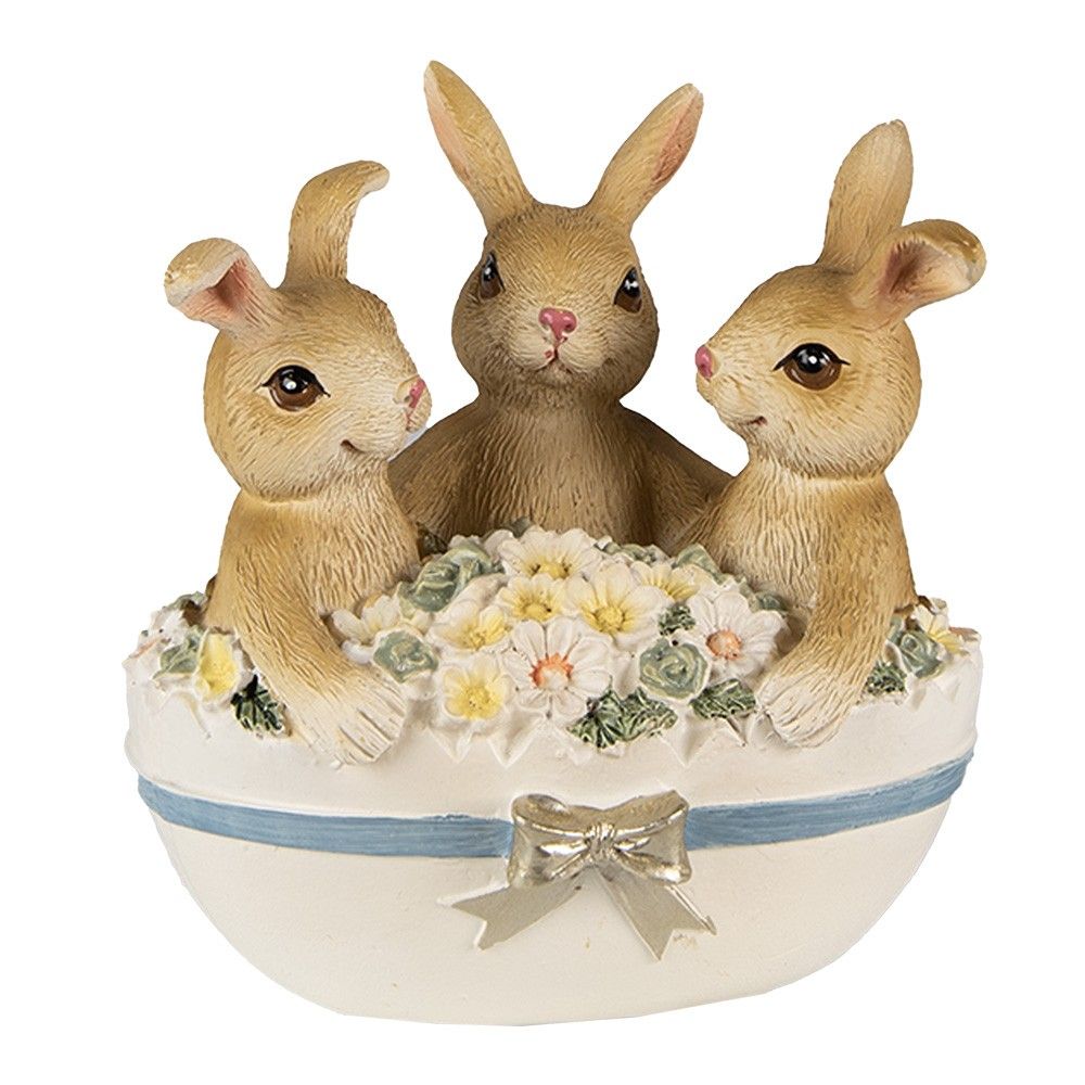 Velikonoční dekorace králíčci ve vajíčku s květy - 11*9*12 cm Clayre & Eef - LaHome - vintage dekorace