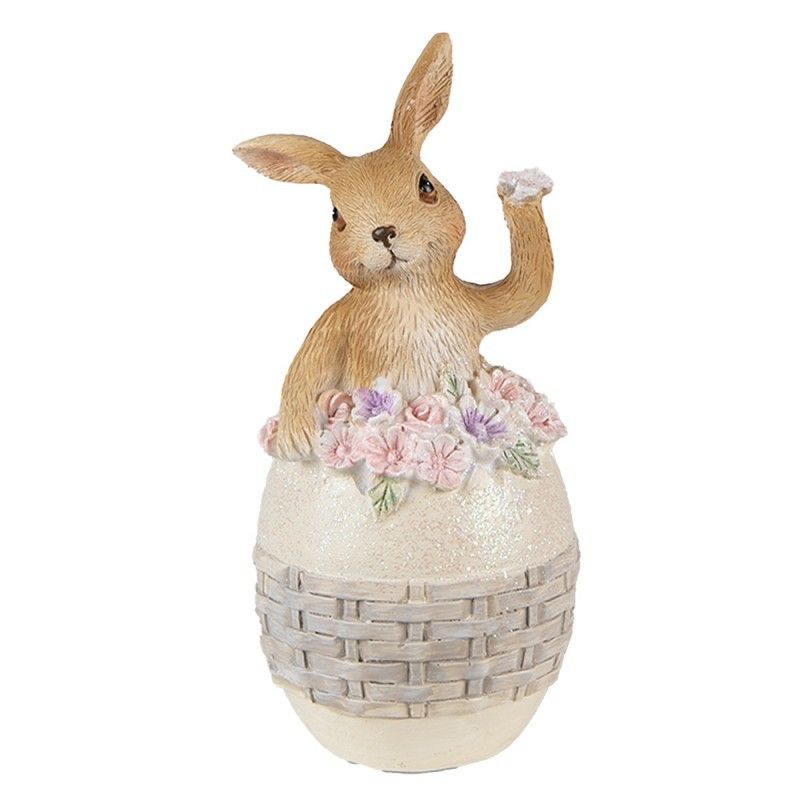 Dekorace soška králík ve vajíčku s květinami - 6*6*13cm Clayre & Eef - LaHome - vintage dekorace