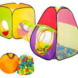 Tectake 401028 dětský stan a hrací domeček s tunelem s 200 míčky - barevná