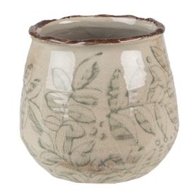 Béžový keramický obal na květináč s listy Lovely Leaves S - Ø11*10 cm Clayre & Eef