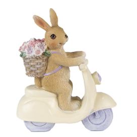 Dekorace soška králík na koloběžce s košíkem květin - 12*5*14 cm Clayre & Eef
