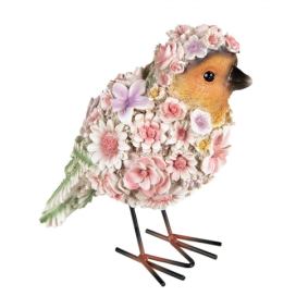 Dekorativní soška ptáčka posetého květinami - 11*17*18 cm Clayre & Eef LaHome - vintage dekorace