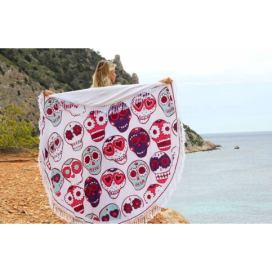 Barevný kulatý plážový bavlněný ručník / osuška s třásněmi Happy Skull - Ø180 cm Mycha Ibiza new