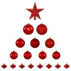 Fééric Lights and Christmas Vánoční koule s hvězdou, sada 18 ks, červená barva