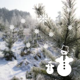 Pieris design Sněhulák s vločkami - Dětské zimní samolepky na okno bílá