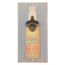 Dřevěná cedule na zeď s otvírákem na láhve Timr Beer - 15*30 cm Clayre & Eef