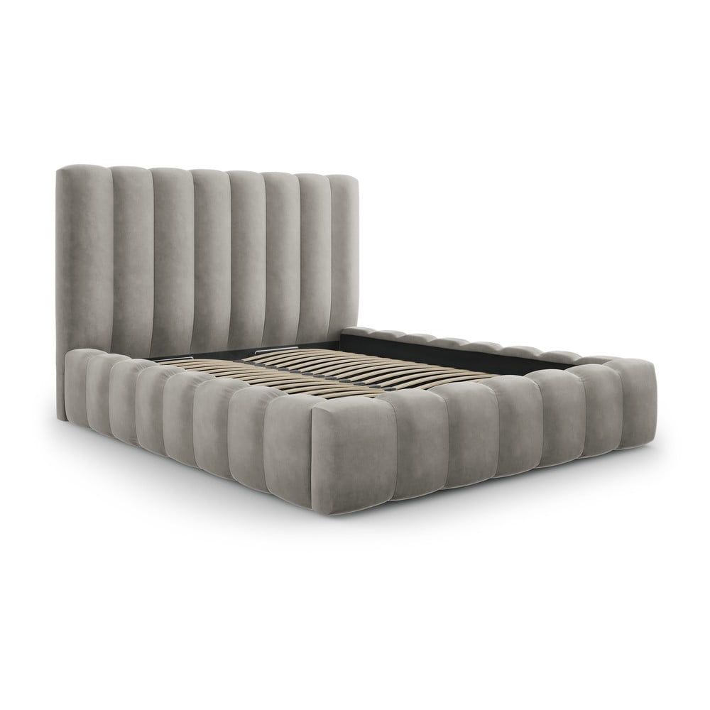 Světle šedá čalouněná dvoulůžková postel s úložným prostorem s roštem 200x200 cm Kelp – Micadoni Home - Bonami.cz