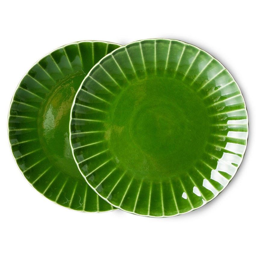 Set 2ks zelený keramický jídelní talíř s vroubky The Emeralds - Ø 27*3cm HKLIVING - LaHome - vintage dekorace