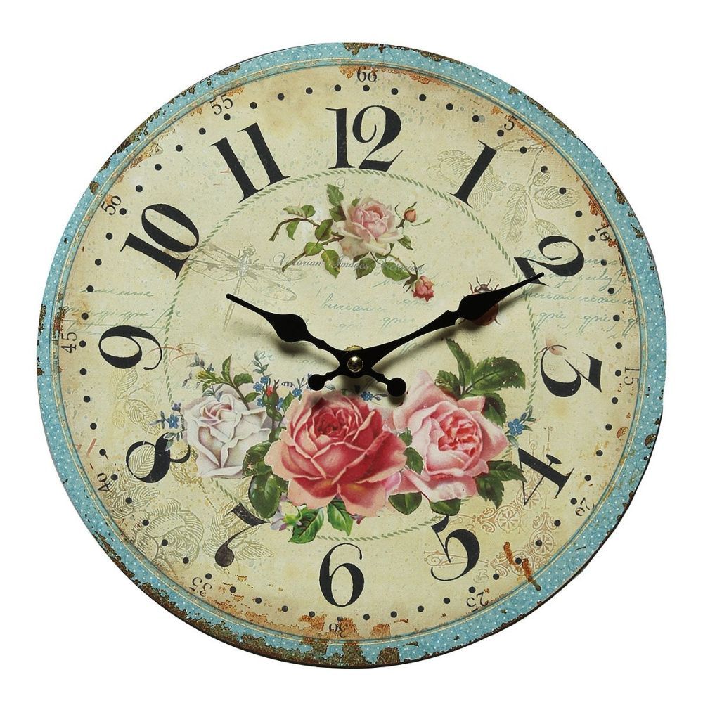 Béžové antik nástěnné hodiny s růžemi Rose – Ø 28*3cm/ 1*AA Ambiente - LaHome - vintage dekorace
