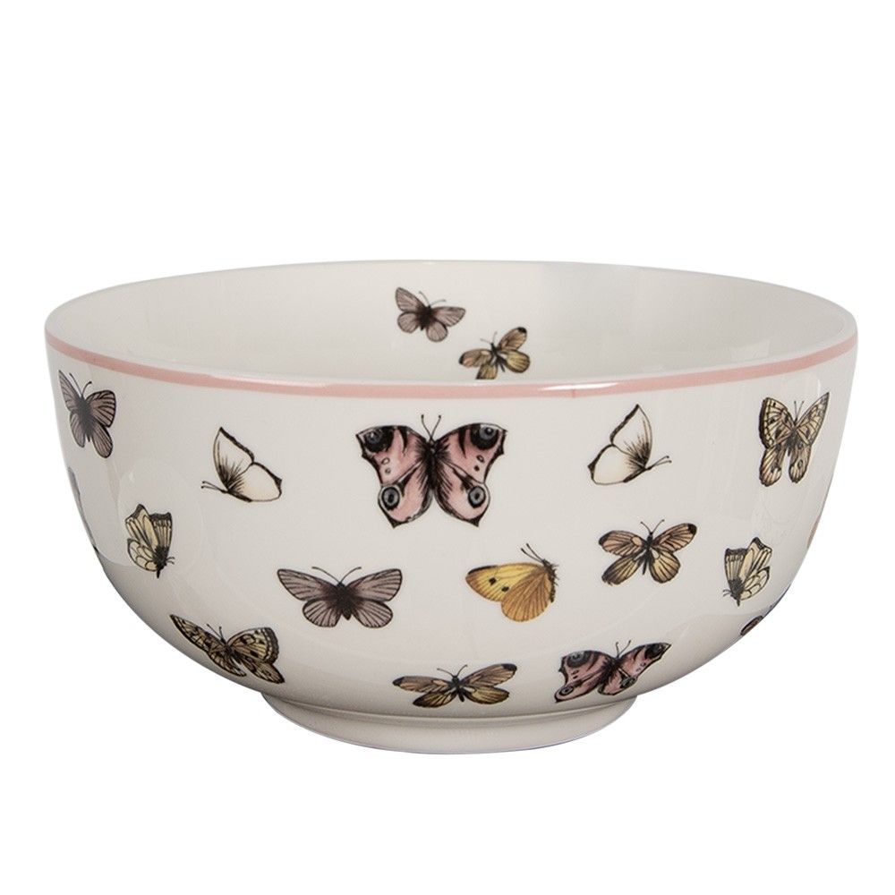 Porcelánová miska s motýlky Butterfly Paradise - Ø 14*7 cm / 500 ml Clayre & Eef - LaHome - vintage dekorace