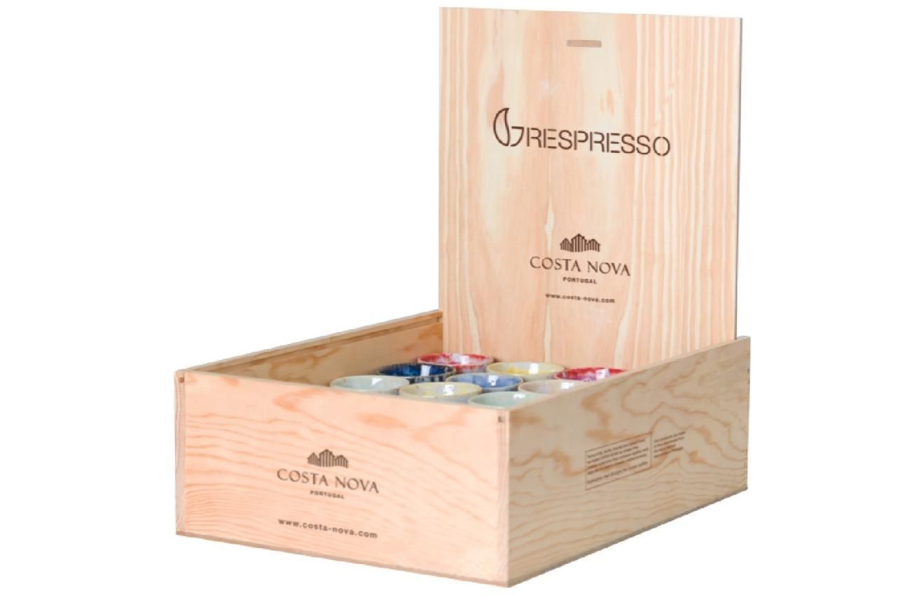 Dřevěný box s 40 barevnými šálky na espresso COSTA NOVA GRESPRESSO 0,1 l - Designovynabytek.cz