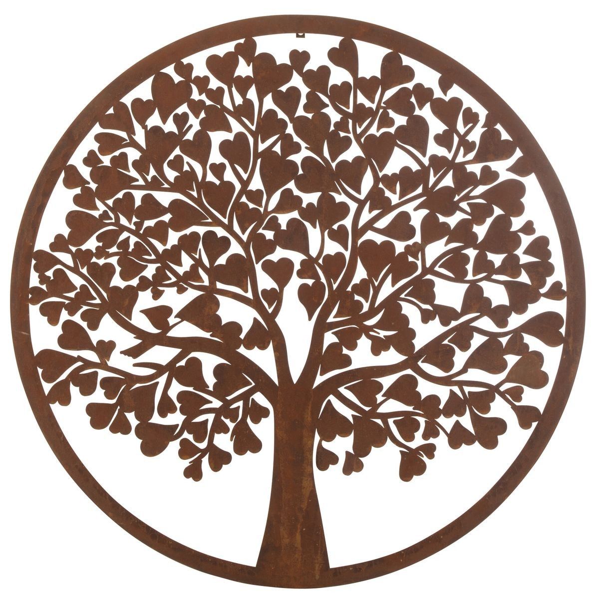 Rezavá kovová zahradní nástěnná dekorace strom se srdíčky - Ø 99*1,5 cm J-Line by Jolipa - LaHome - vintage dekorace