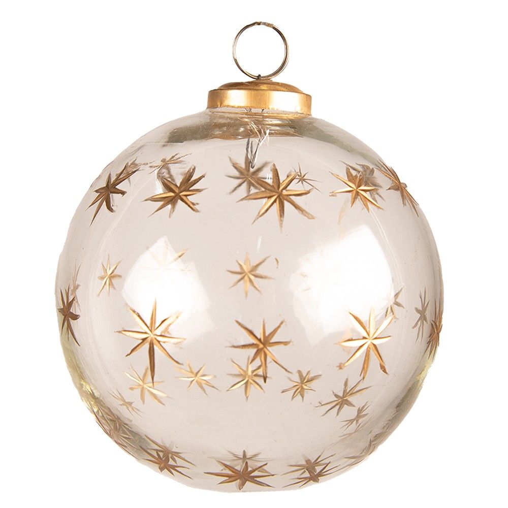 Transparentní vánoční skleněná ozdoba se zlatými vločkami  L - Ø 15*15 cm Clayre & Eef - LaHome - vintage dekorace