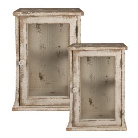 Set 2ks dřevěná antik nástěnná skříňka / vitrína Sammuela - 42*26*56 / 33*21*48 cm Clayre & Eef