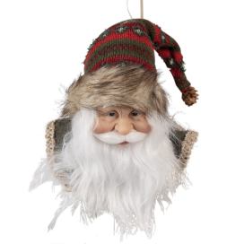 Závěsná dekorace hlava Santa s barevnou čepicí - 10*9*28 cm Clayre & Eef