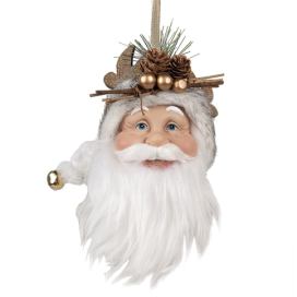 Závěsná dekorace hlava Santa s bílou čepicí - 10*9*28 cm Clayre & Eef