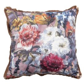 Dekorativní květovaný polštář s výplní a třásněmi - 45*45*4 cm Clayre & Eef LaHome - vintage dekorace