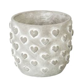 Šedý antik cementový obal na květináč se 3D srdíčky Conc Heart M - Ø 14*12cm Parlane