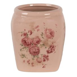 Růžový keramický obal na květináč s růžemi Rósa M - 14*14*16cm Clayre & Eef