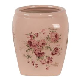 Růžový keramický obal na květináč s růžemi Rósa S - 12*12*14 cm Clayre & Eef