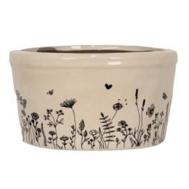 Béžový keramický obal na květináč s lučními květy Flora And Fauna M - Ø 16*9 cm Clayre & Eef