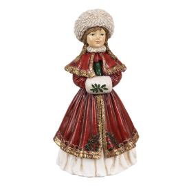 Červená dekorace socha dívka v zimním  - 9*7*17 cm Clayre & Eef LaHome - vintage dekorace