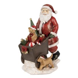 Červená vánoční dekorace socha Santa s vozíkem dárků - 12*8*15 cm Clayre & Eef LaHome - vintage dekorace