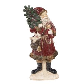 Červená vánoční dekorace socha Santa se stromkem - 9*4*23 cm Clayre & Eef LaHome - vintage dekorace