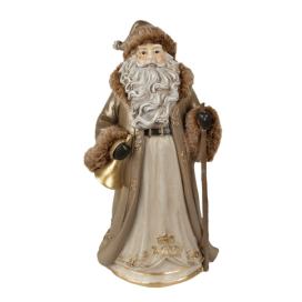 Vánoční dekorace socha Santa ve zlatém kabátku s kožíškem - 18*16*34 cm Clayre & Eef