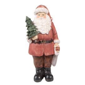 Červená vánoční dekorace socha Santa se stromkem a dárky - 17*13*40 cm Clayre & Eef