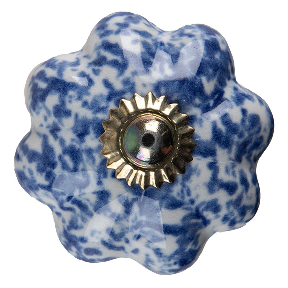 Modrá keramická úchytka knopka ve tvaru květiny - Ø 4*4 cm Clayre & Eef - LaHome - vintage dekorace