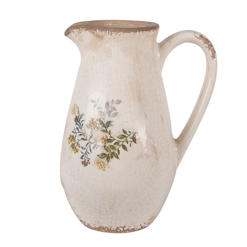 Béžový keramický džbán se žlutými květy M - 17*13*22 cm Clayre & Eef - LaHome - vintage dekorace