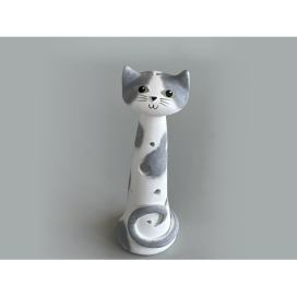 Keramika Andreas® Kočka Ágnes - malá na svíčku - bílo-šedá