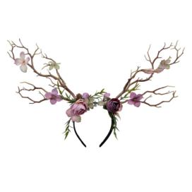 Dívčí čelenka do vlasů s fialovými květy a větvičkami Clayre & Eef