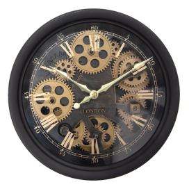Černé antik nástěnné hodiny s ozubenými kolečky London - Ø 30*8 cm / 3*AA Clayre & Eef