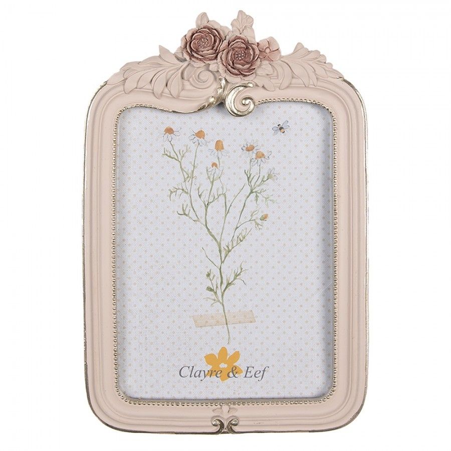 Pastelově růžový fotorámeček s květy - 16*2*25/ 13*18 cm Clayre & Eef - LaHome - vintage dekorace