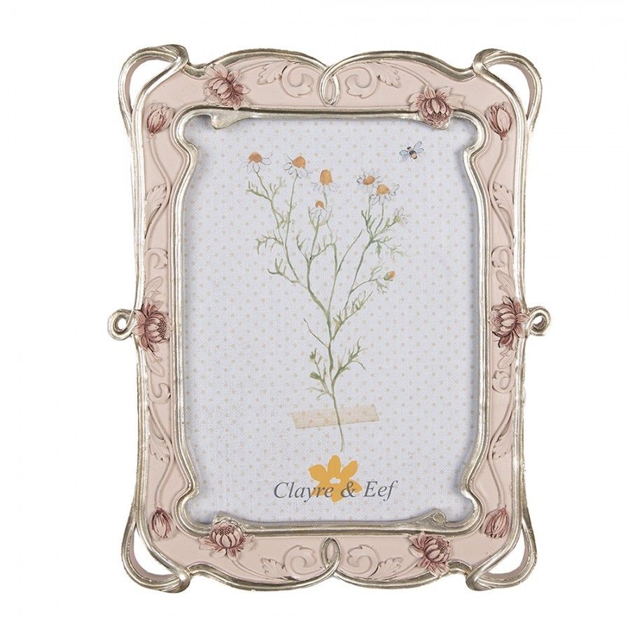 Pastelově růžový fotorámeček se zdobením a květy - 19*2*24 cm / 13*18 cm Clayre & Eef - LaHome - vintage dekorace