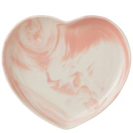 Krémovo-růžový porcelánový talíř ve tvaru srdce Heart -  23*21*3 cm J-Line by Jolipa
