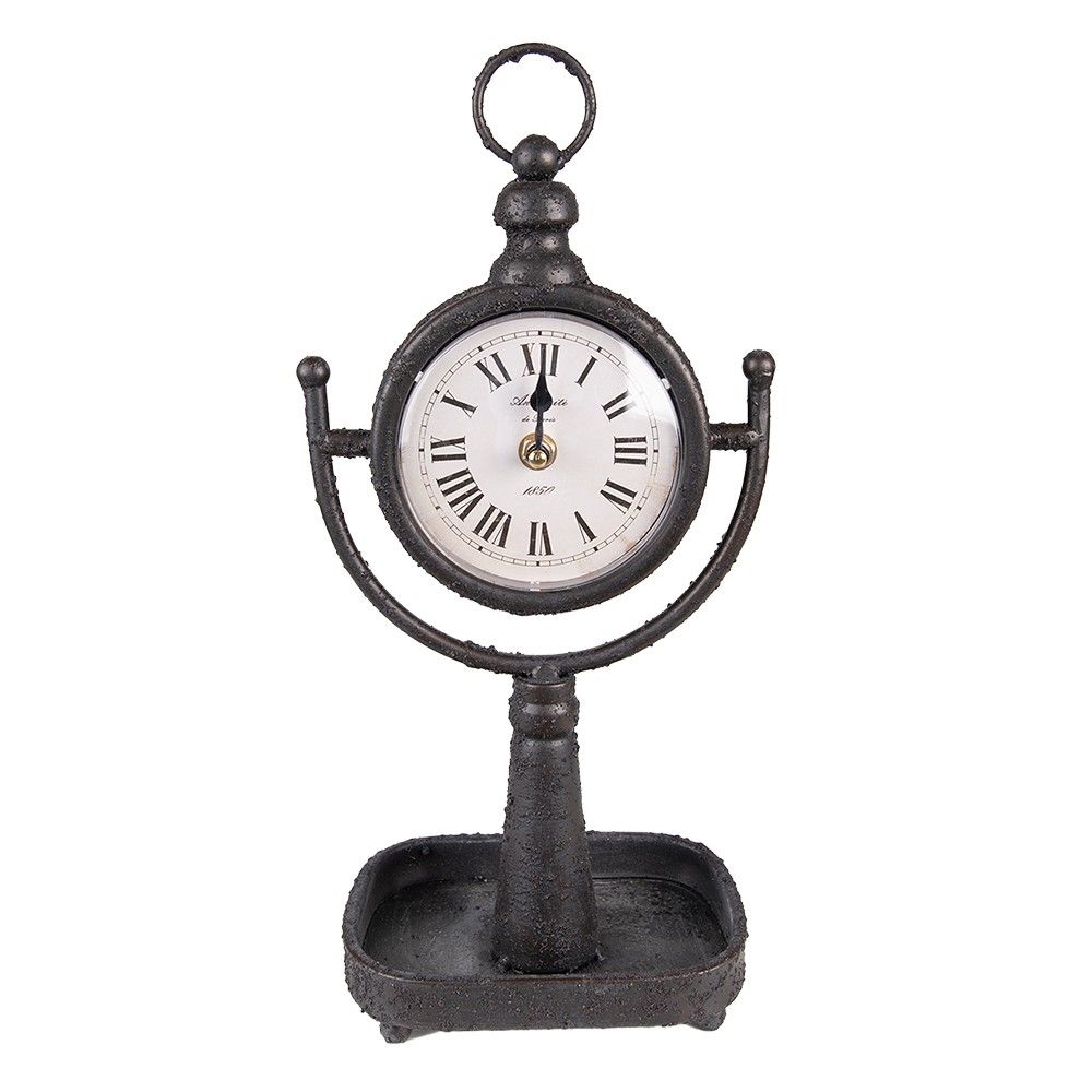 Černé antik kovové stolní hodiny - 15*11*34 cm / 1*AA Clayre & Eef - LaHome - vintage dekorace