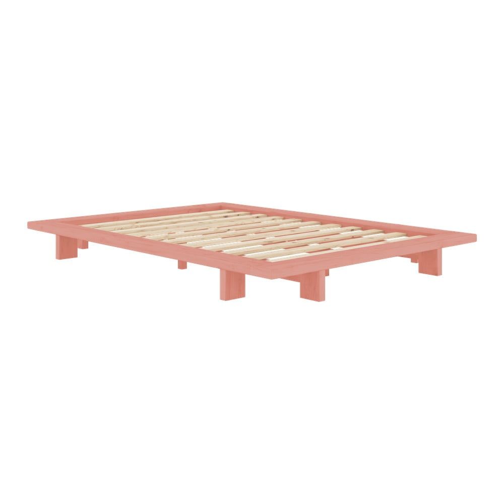 Světle růžová dvoulůžková postel z borovicového dřeva s roštem 140x200 cm Japan – Karup Design - Bonami.cz