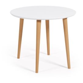 Bílý kulatý rozkládací jídelní stůl s bílou deskou ø 90 cm Oqui – Kave Home